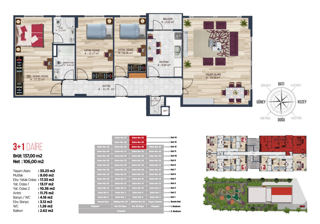 3+1 DAİRE 137,00 m2